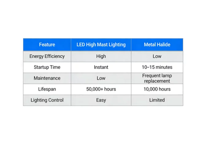 led high mast light comparison